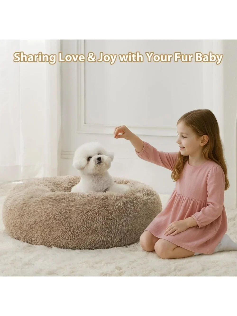 Cozy Anti-Anxiety Donut Pet Bed for Small Dogs & Cats, Fluffy Faux Fur Cushion